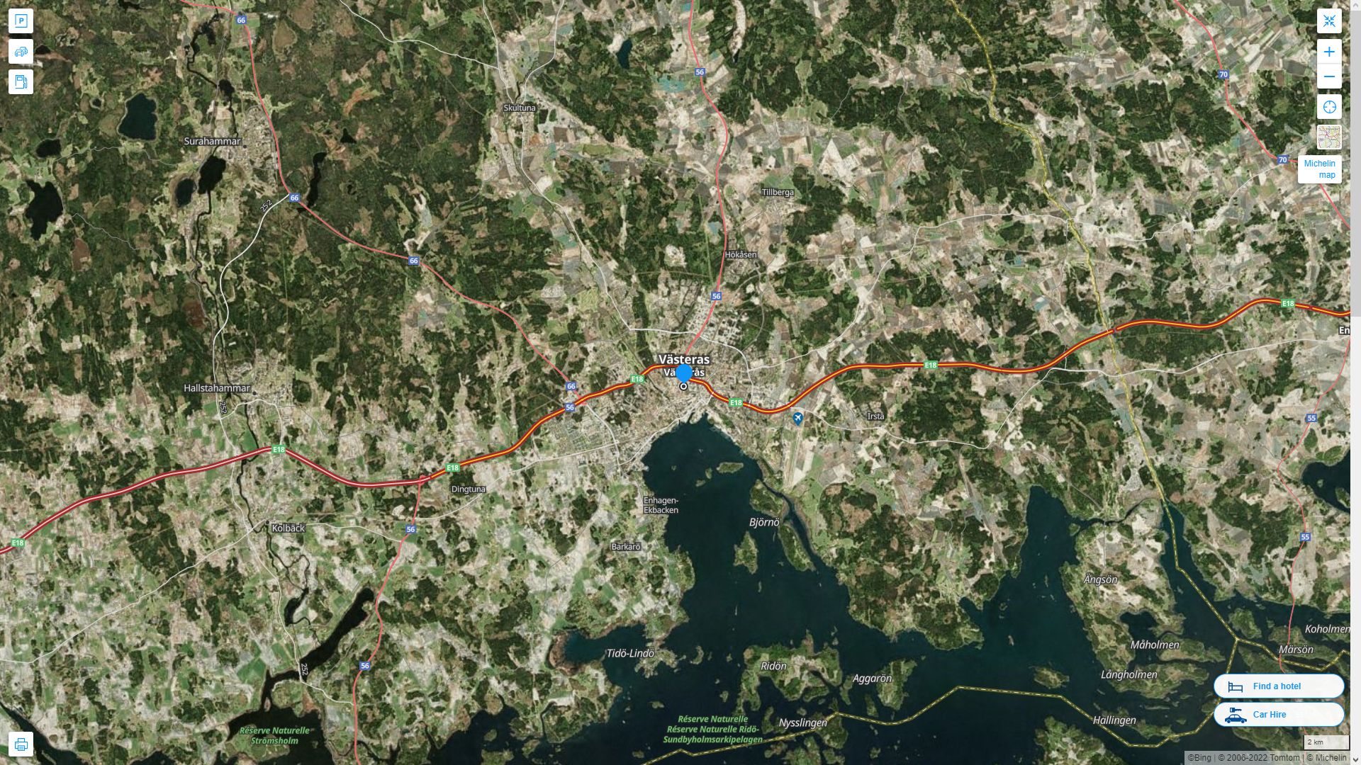 Vasteras Highway and Road Map with Satellite View